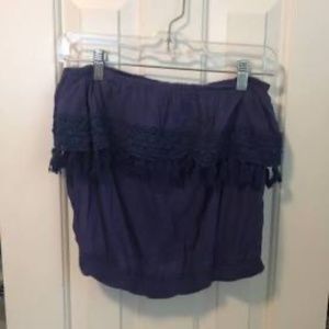 Cropped Crochet Top Rip Curl Royal Blue Strapless Lace Trim Tube Top Small